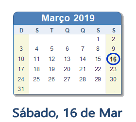 16 Março 2019 calendario