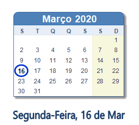 16 Março 2020 calendario