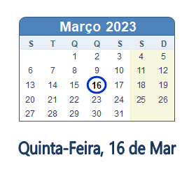 16 Março 2023 calendario