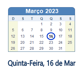16 Março 2023 calendario