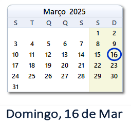 16 Março 2025 calendario