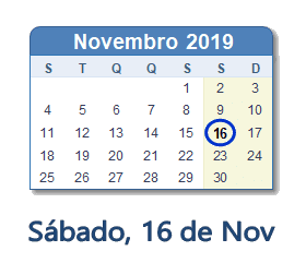 16 Novembro 2019 calendario