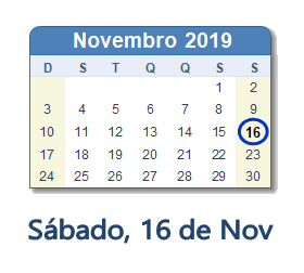 16 Novembro 2019 calendario