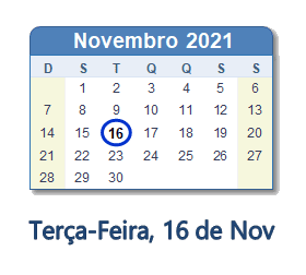 16 Novembro 2021 calendario