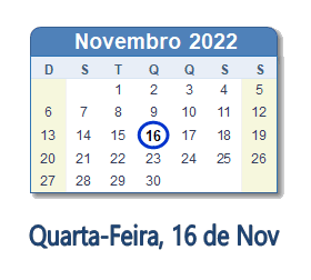 16 Novembro 2022 calendario