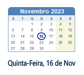 16 Novembro 2023 calendario