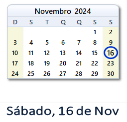 16 Novembro 2024 calendario