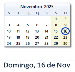 16 Novembro 2025 calendario