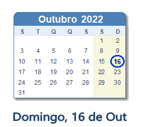 16 Outubro 2022 calendario