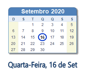 16 Setembro 2020 calendario