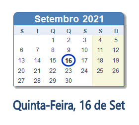 16 Setembro 2021 calendario