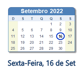 16 Setembro 2022 calendario