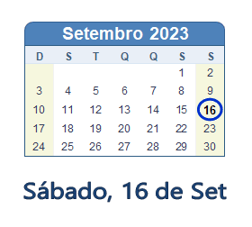 16 Setembro 2023 calendario