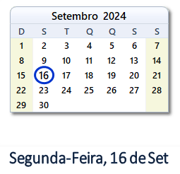 16 Setembro 2024 calendario