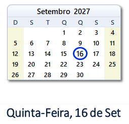 16 Setembro 2027 calendario