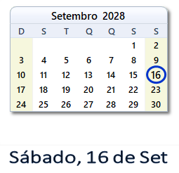 16 Setembro 2028 calendario