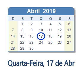17 Abril 2019 calendario