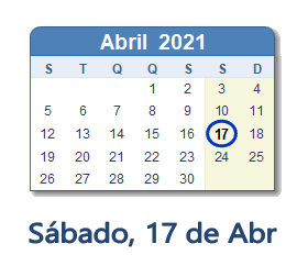 17 Abril 2021 calendario
