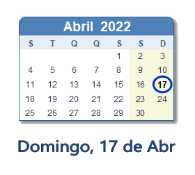 17 Abril 2022 calendario