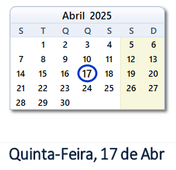 17 Abril 2025 calendario
