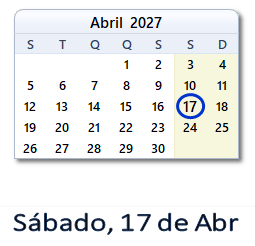 17 Abril 2027 calendario