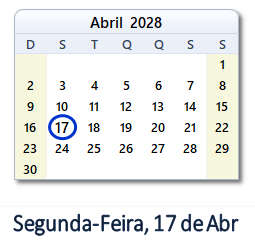 17 Abril 2028 calendario