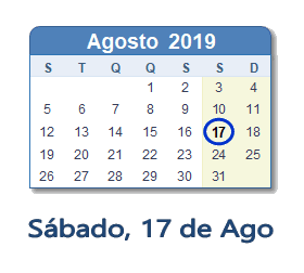 17 Agosto 2019 calendario