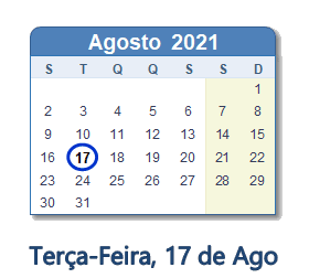 17 Agosto 2021 calendario