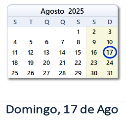 17 Agosto 2025 calendario