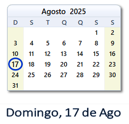 17 Agosto 2025 calendario