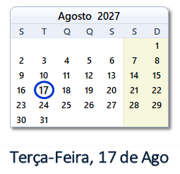 17 Agosto 2027 calendario