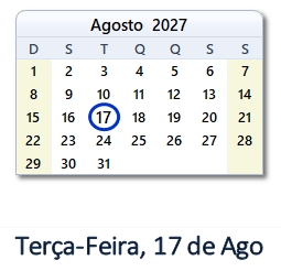 17 Agosto 2027 calendario