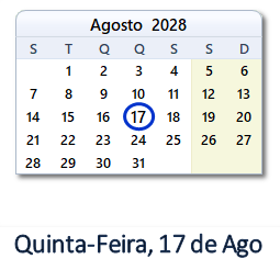 17 Agosto 2028 calendario
