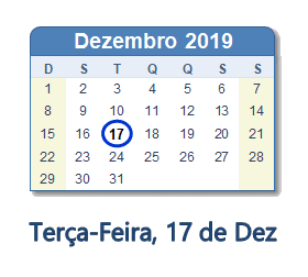 17 Dezembro 2019 calendario