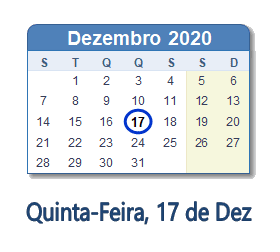 17 Dezembro 2020 calendario