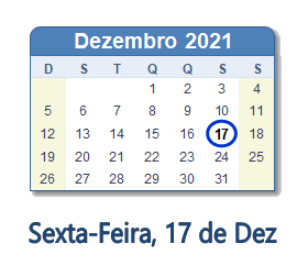 17 Dezembro 2021 calendario