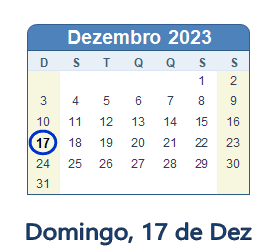 17 Dezembro 2023 calendario