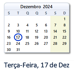 17 Dezembro 2024 calendario