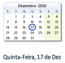 17 Dezembro 2026 calendario