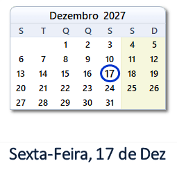 17 Dezembro 2027 calendario