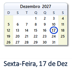 17 Dezembro 2027 calendario