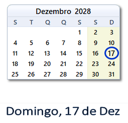 17 Dezembro 2028 calendario