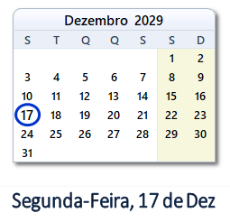 17 Dezembro 2029 calendario
