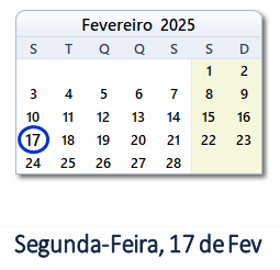 17 Fevereiro 2025 calendario