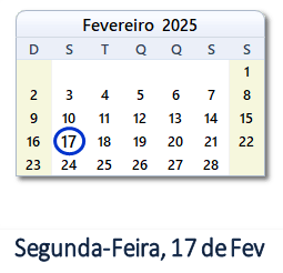 17 Fevereiro 2025 calendario