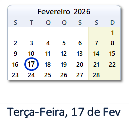 17 Fevereiro 2026 calendario