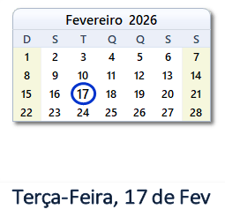 17 Fevereiro 2026 calendario