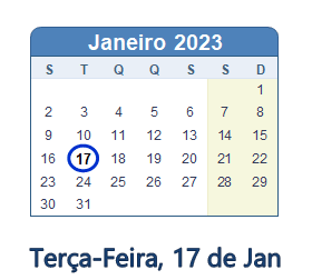 17 Janeiro 2023 calendario