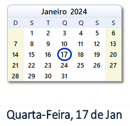 17 Janeiro 2024 calendario