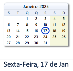 17 Janeiro 2025 calendario